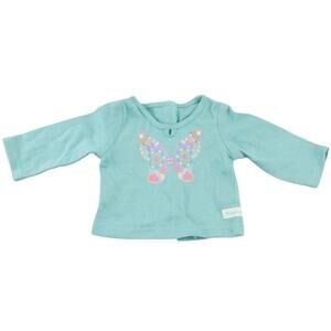 NEW American Girl BUTTERFLY GARDEN PAJAMA TOP Long Sleeve PJ Tee Aqua Blue Pink